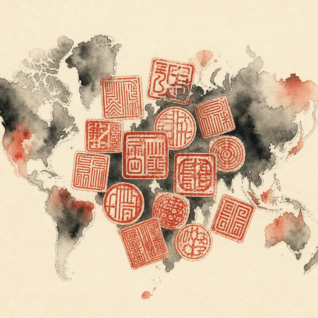 traditional chinese name seals representing the diverse regional expressions of confucian naming across global chinese communities