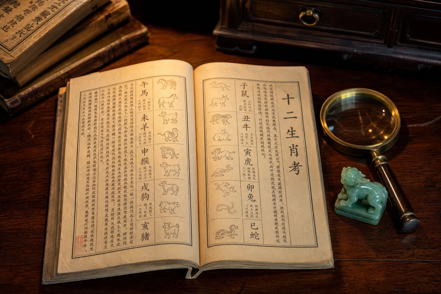 traditional reference guide mapping zodiac animals to their associated character radicals for naming