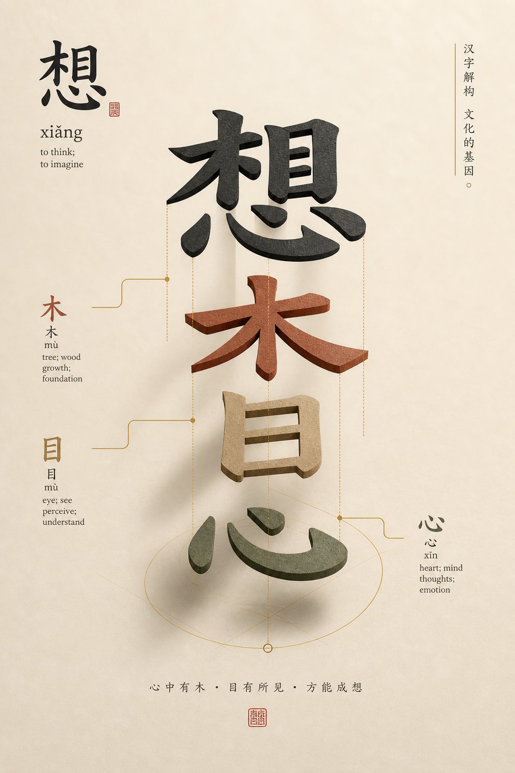 visual breakdown of the radical components that form the chinese wisdom character 智