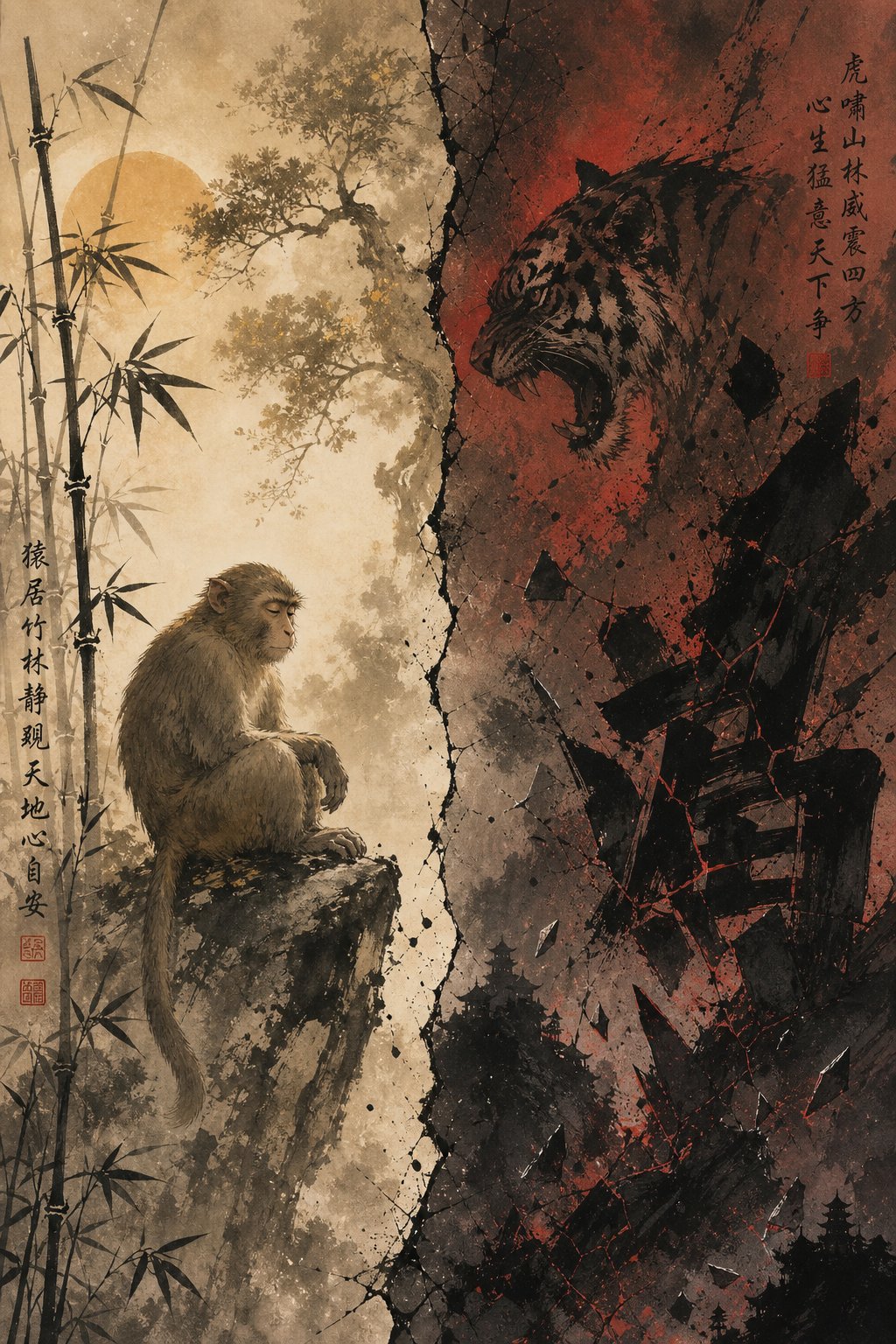 visual contrast between compatible and conflicting zodiac energies for monkey year character selection