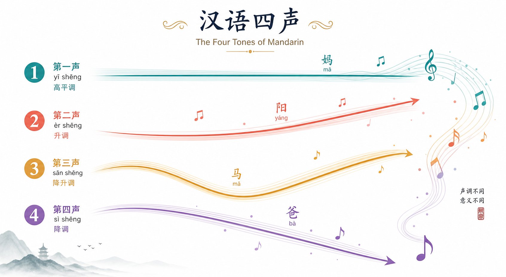 visual representation of mandarin's four tones and how tonal patterns create harmony in chinese girl names