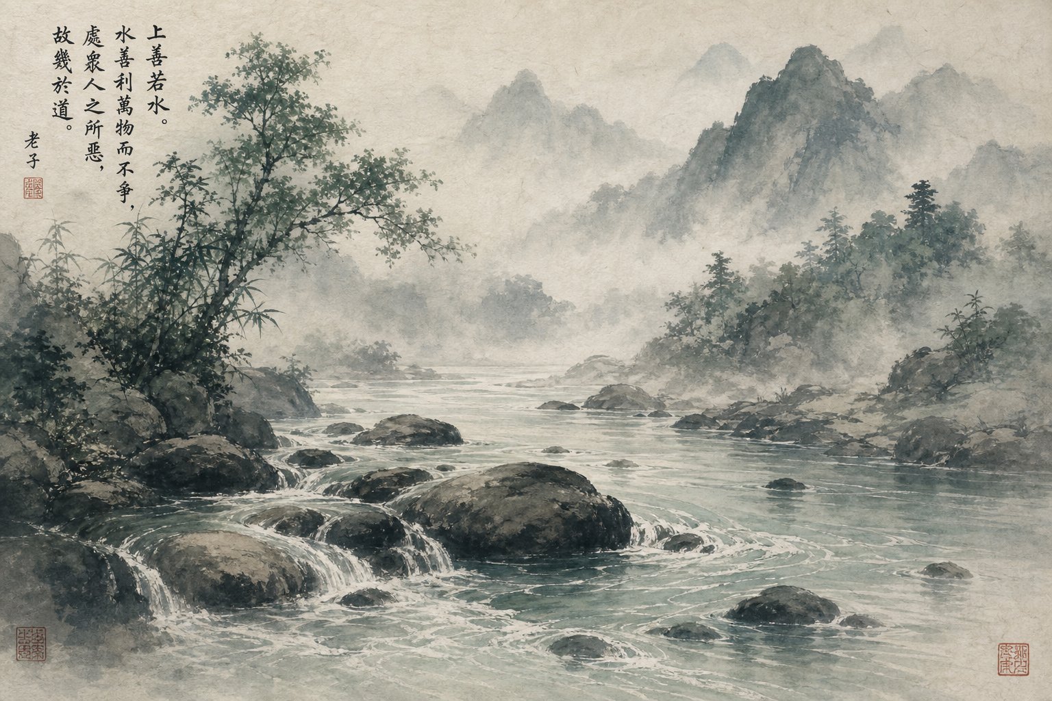 water flowing over stone a visual metaphor for the daoist philosophy that softness overcomes hardness