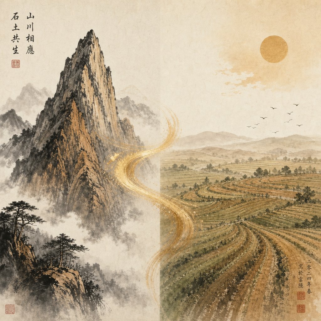 yang earth as mountain and yin earth as farmland representing the two polarities of earth energy in bazi