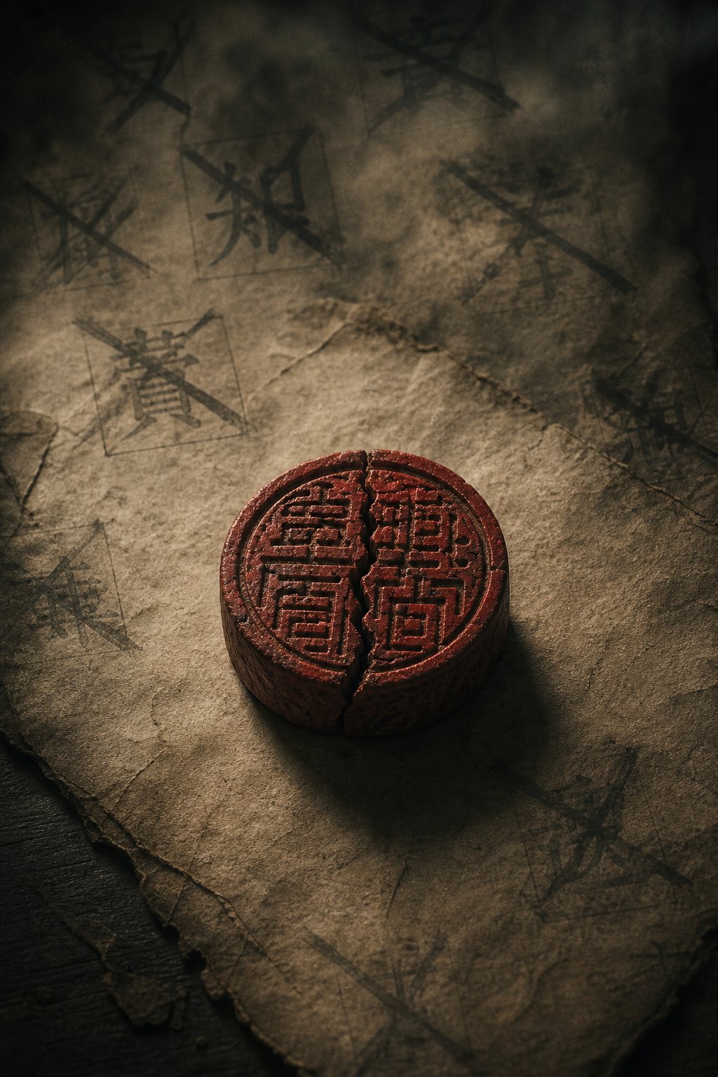 a cracked seal symbolizing chinese naming taboos that generators often overlook