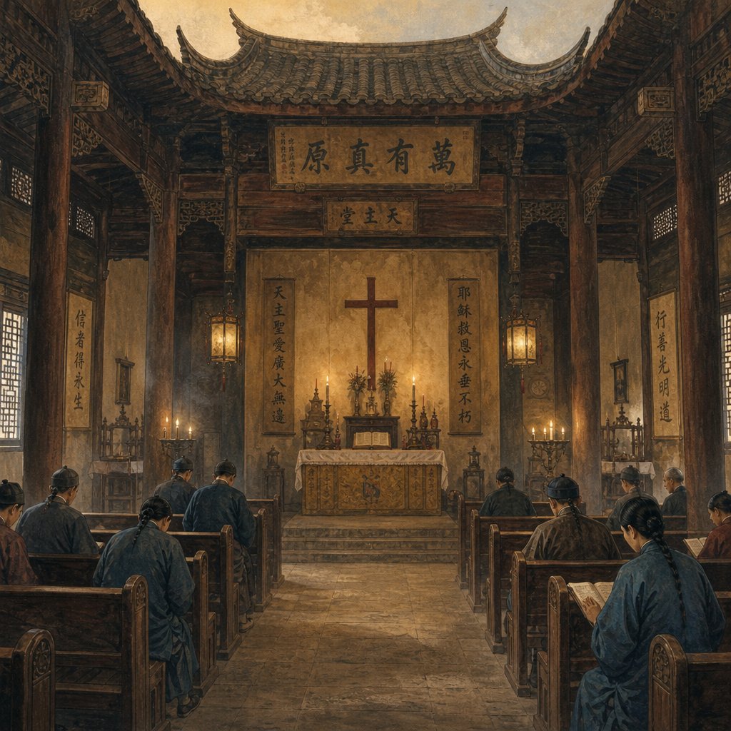 a historical chinese church blending eastern architecture with christian symbols reflecting centuries of faith taking root in chinese culture