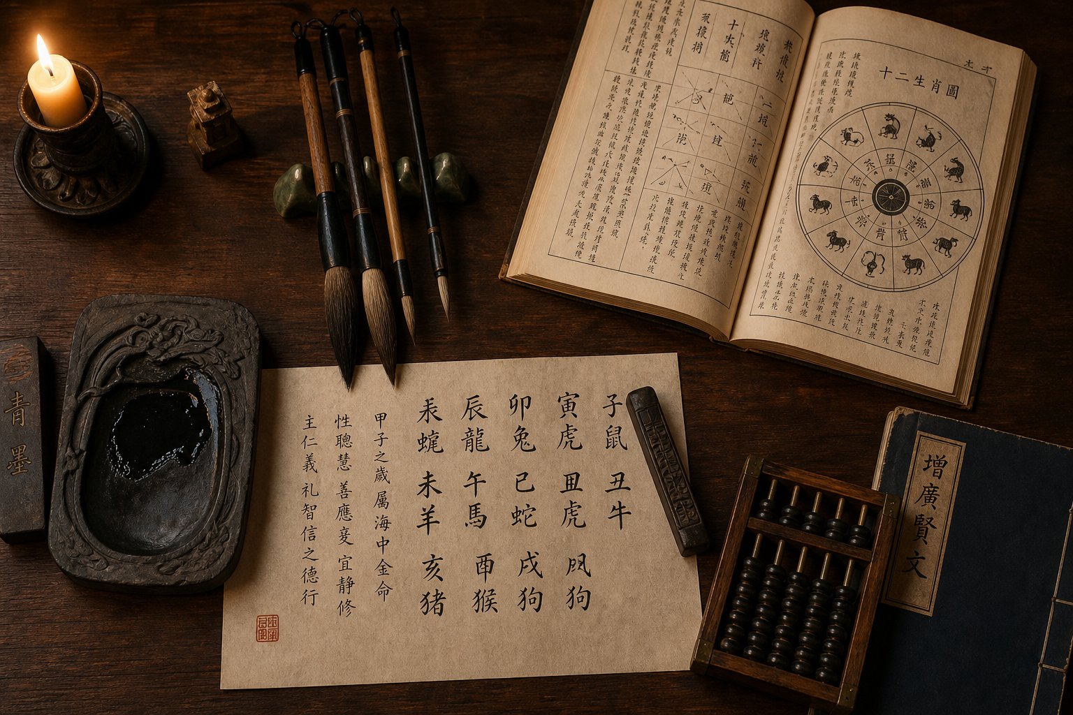 a naming consultant's workspace representing the multi factor analysis behind chinese zodiac naming