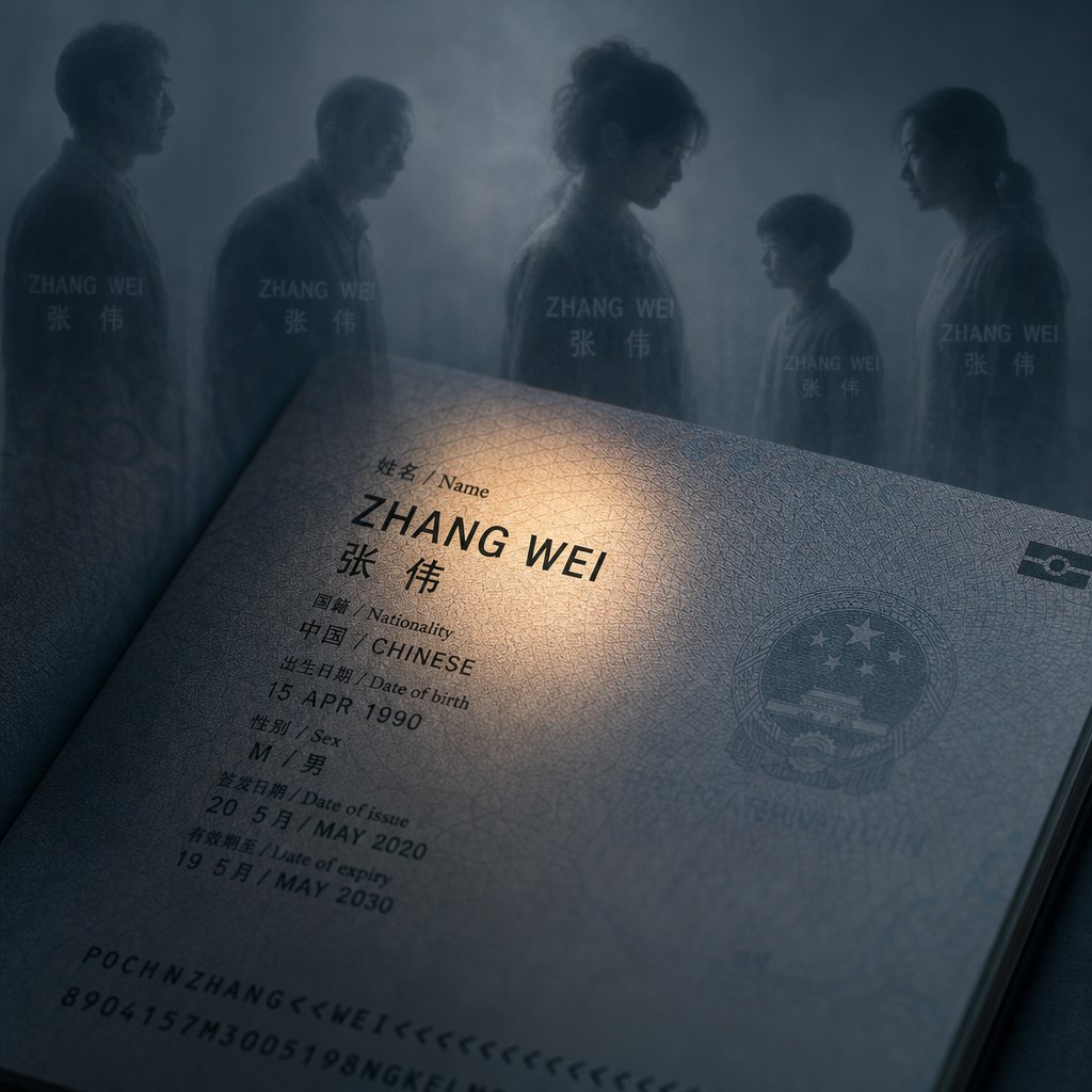 a single romanized name on a passport representing thousands of different identities after tones and characters are removed