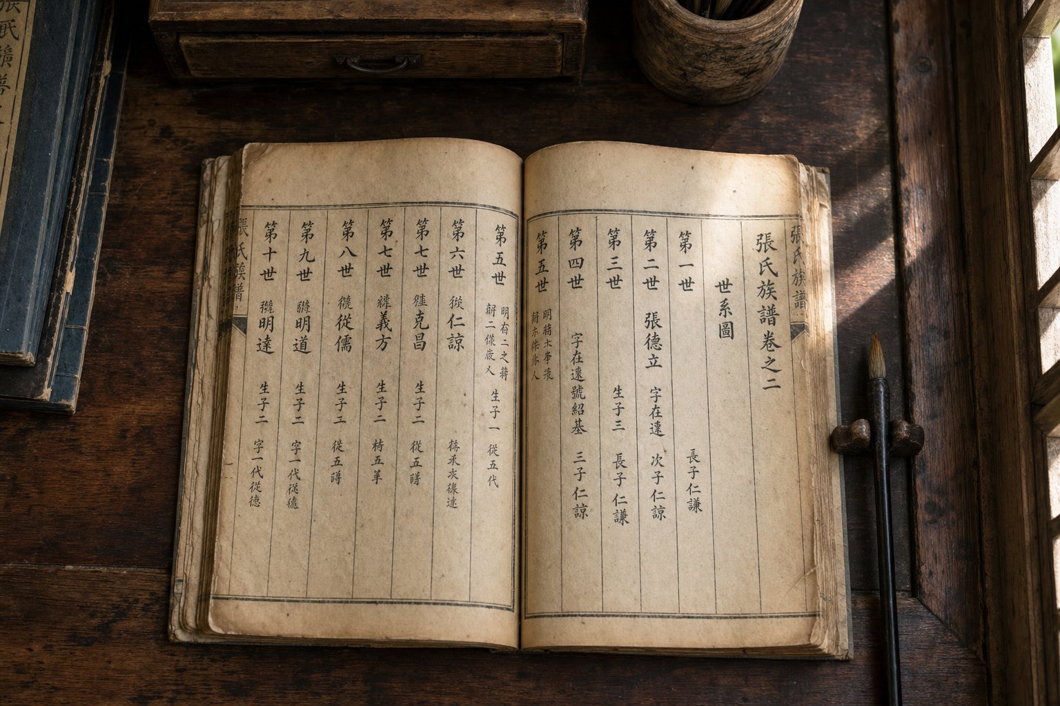 a traditional chinese clan genealogy book where generational naming poems and family records were preserved across centuries