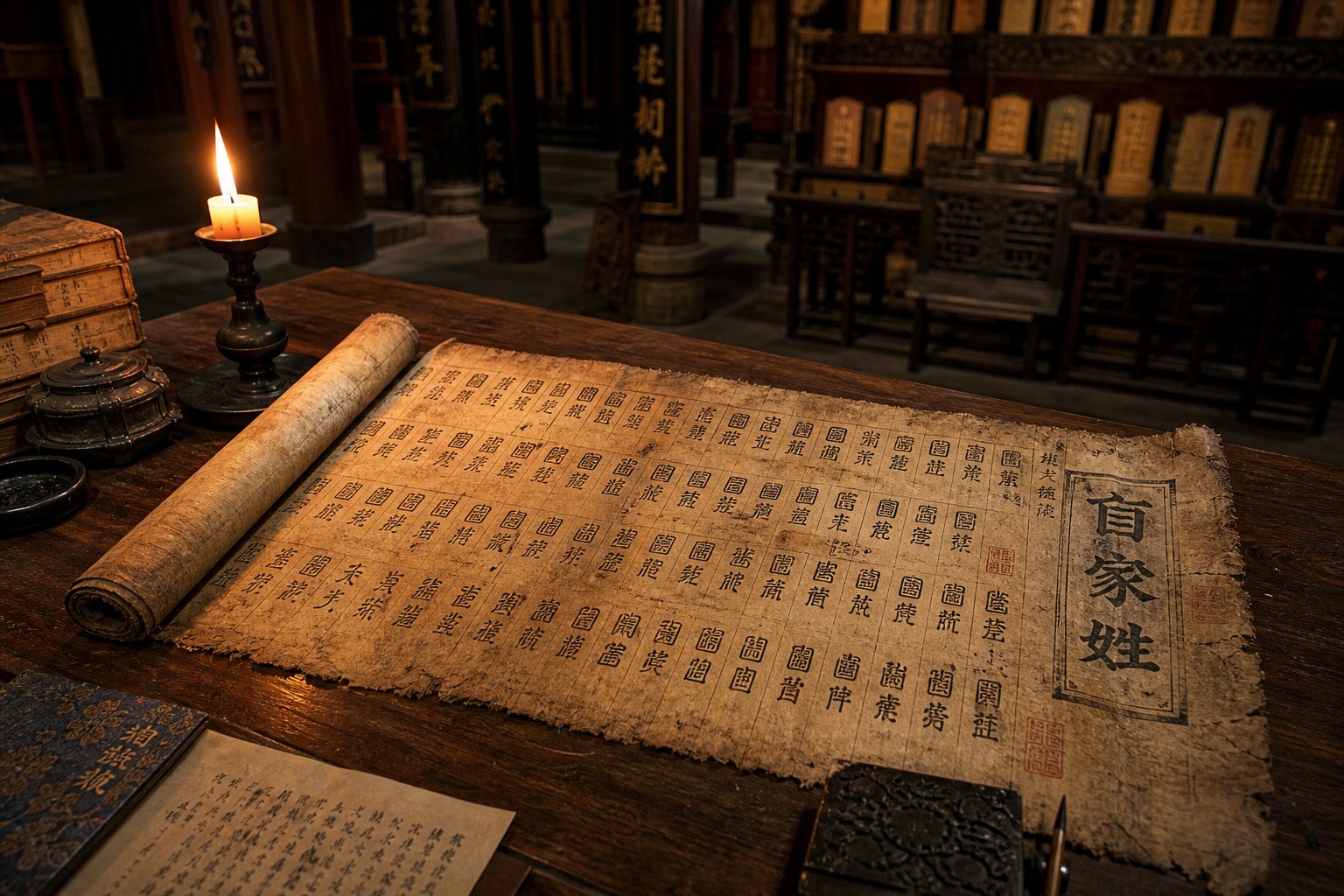 ancient genealogy scroll displaying chinese family surnames reflecting how surname selection signals lineage and social standing in fiction