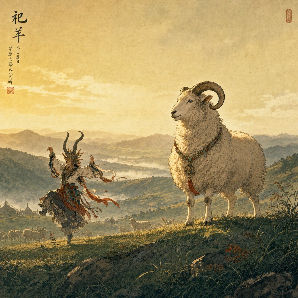 ancient pastoral scene illustrating the cultural origins behind the sheep radical in the beauty character 美
