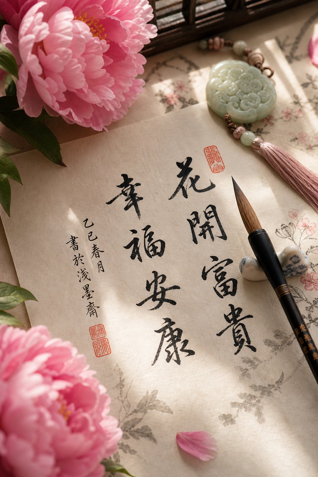 chinese calligraphy brush and freshly written characters on rice paper representing the art of selecting meaningful girl names for monkey year babies