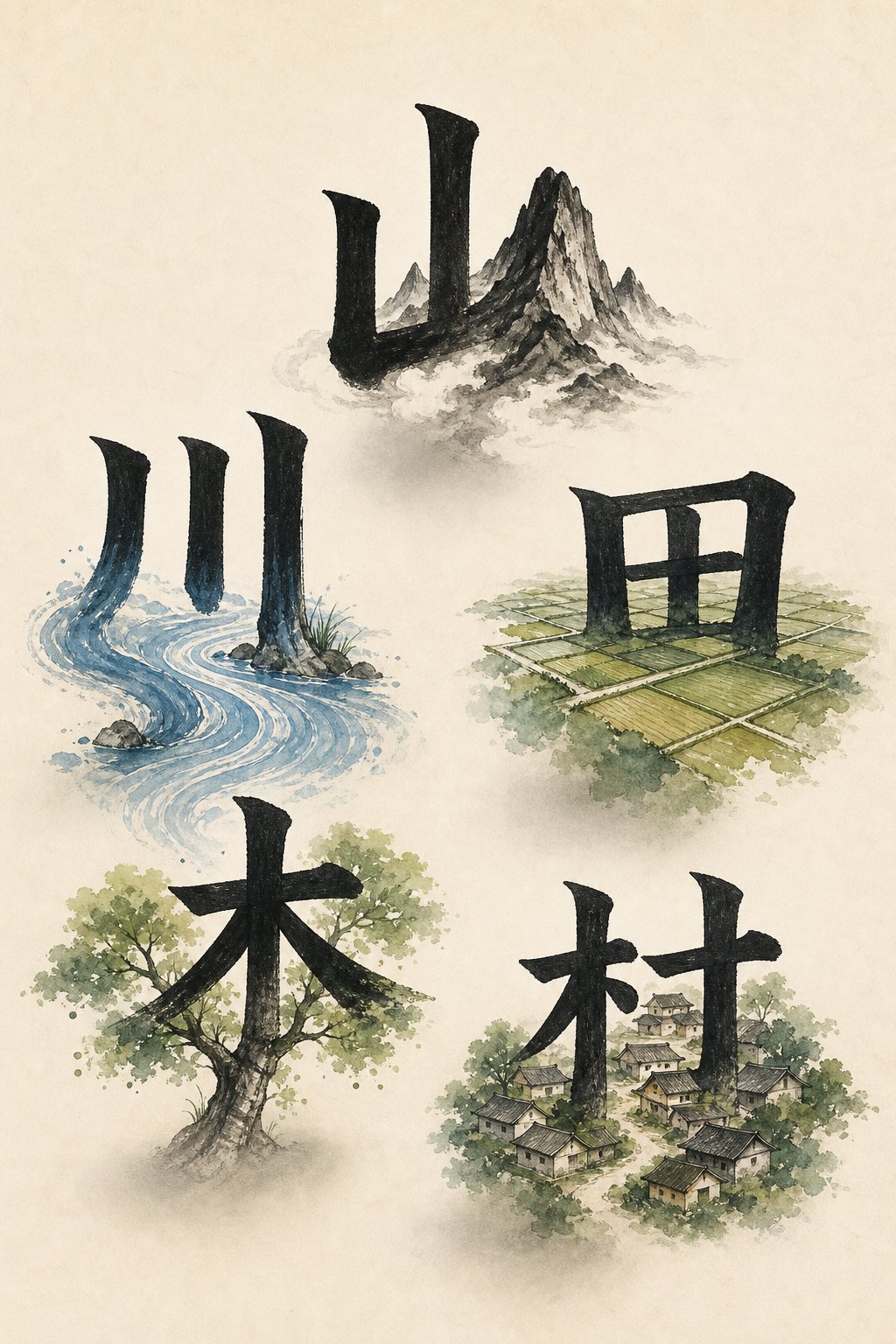common kanji building blocks combine like puzzle pieces to form thousands of japanese surnames