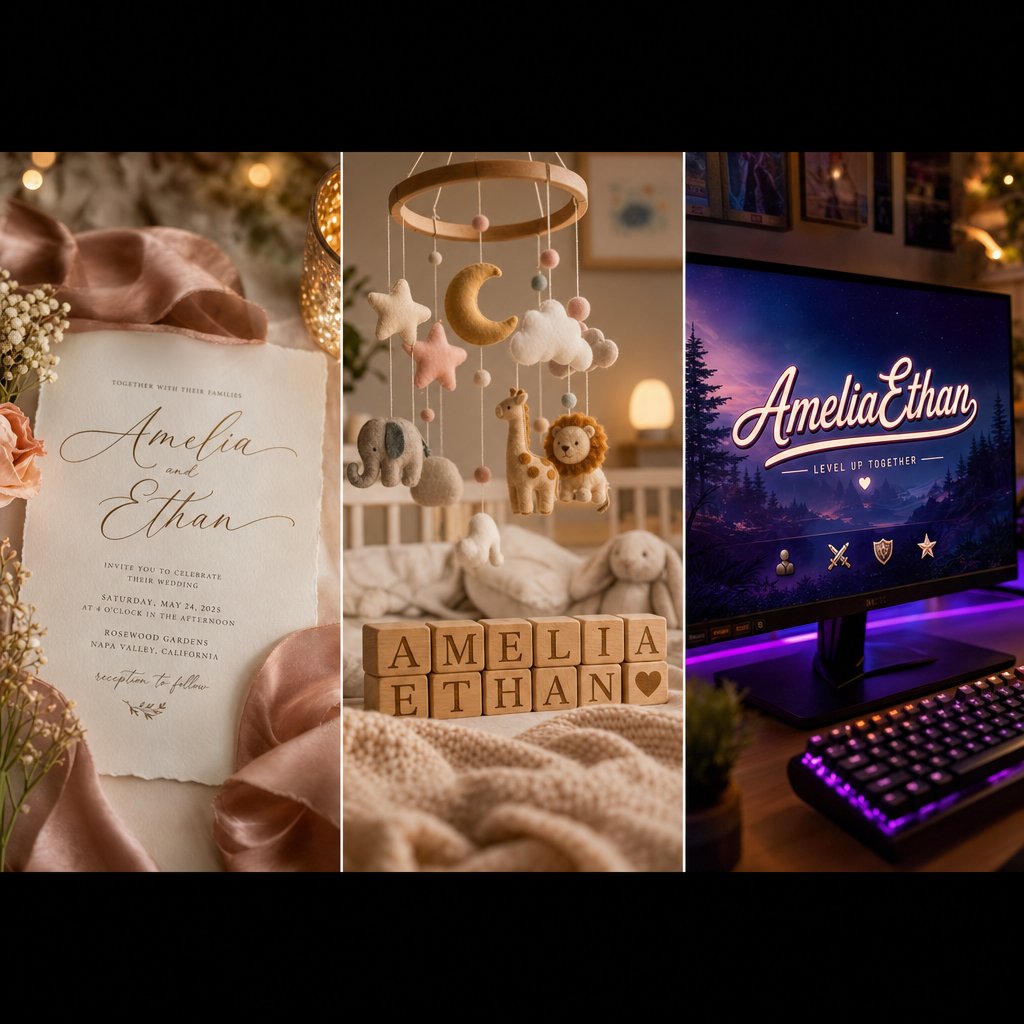 different use cases for combined names from wedding hashtags to baby names and gaming handles