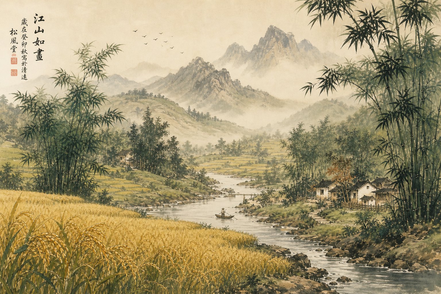 grain fields flowing water and sheltering trees symbolizing auspicious elements for pig zodiac names