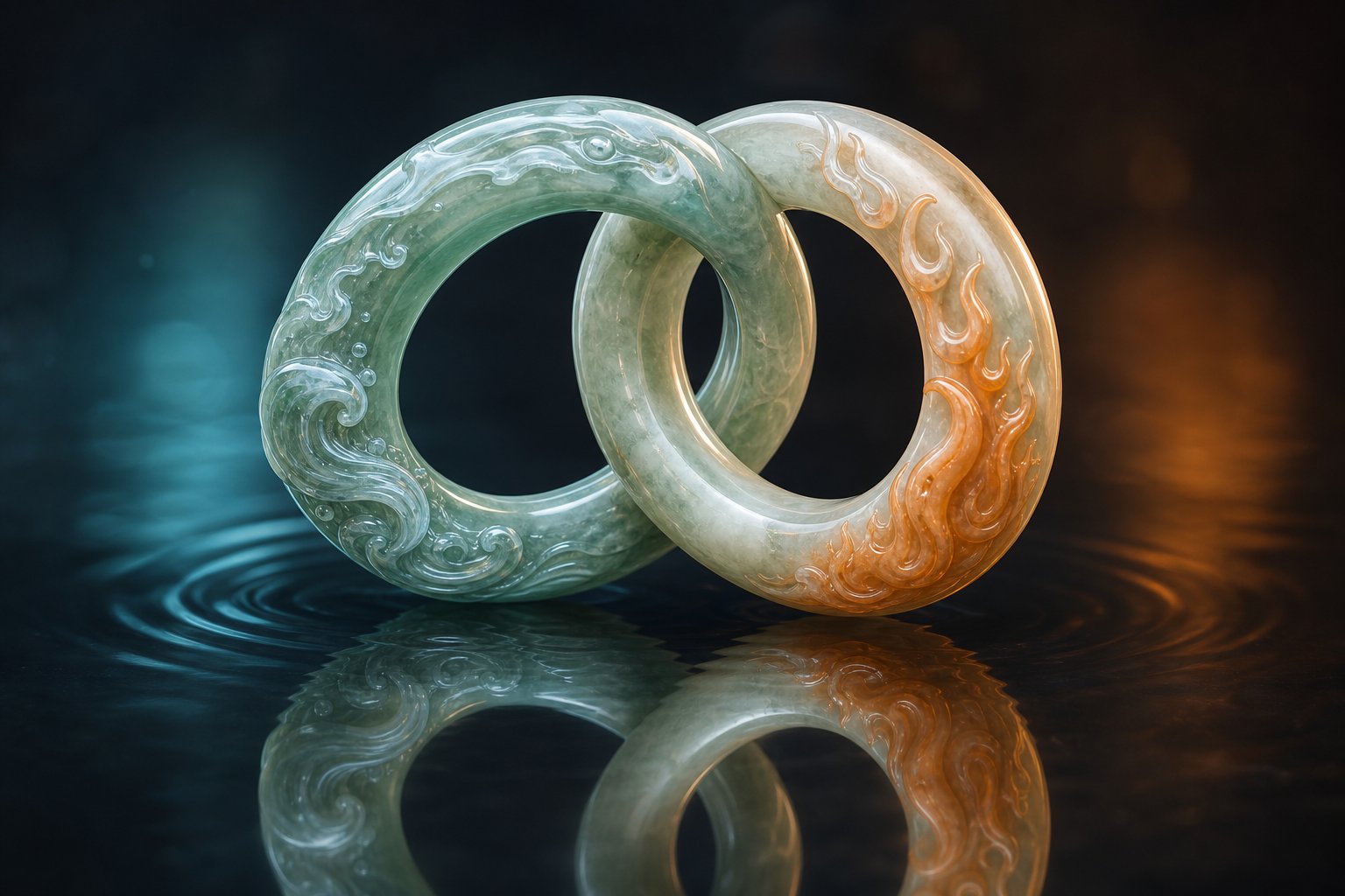 interlocking jade rings symbolizing how two syllables combine to create compound auspiciousness in chinese given names