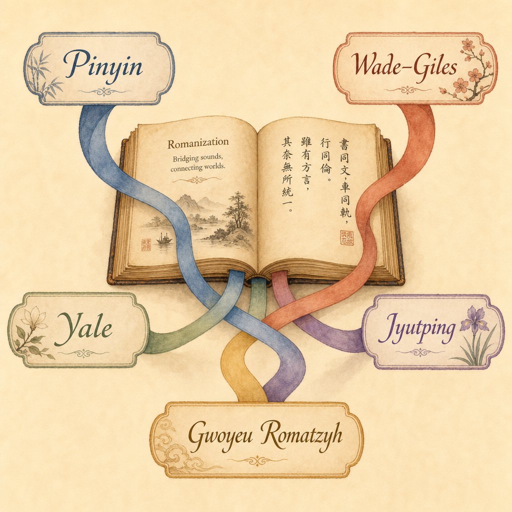 multiple romanization systems each assign different letter combinations to the same chinese sounds