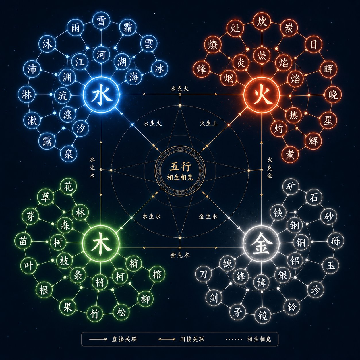 semantic component families group chinese characters into meaning clusters like water fire wood and metal