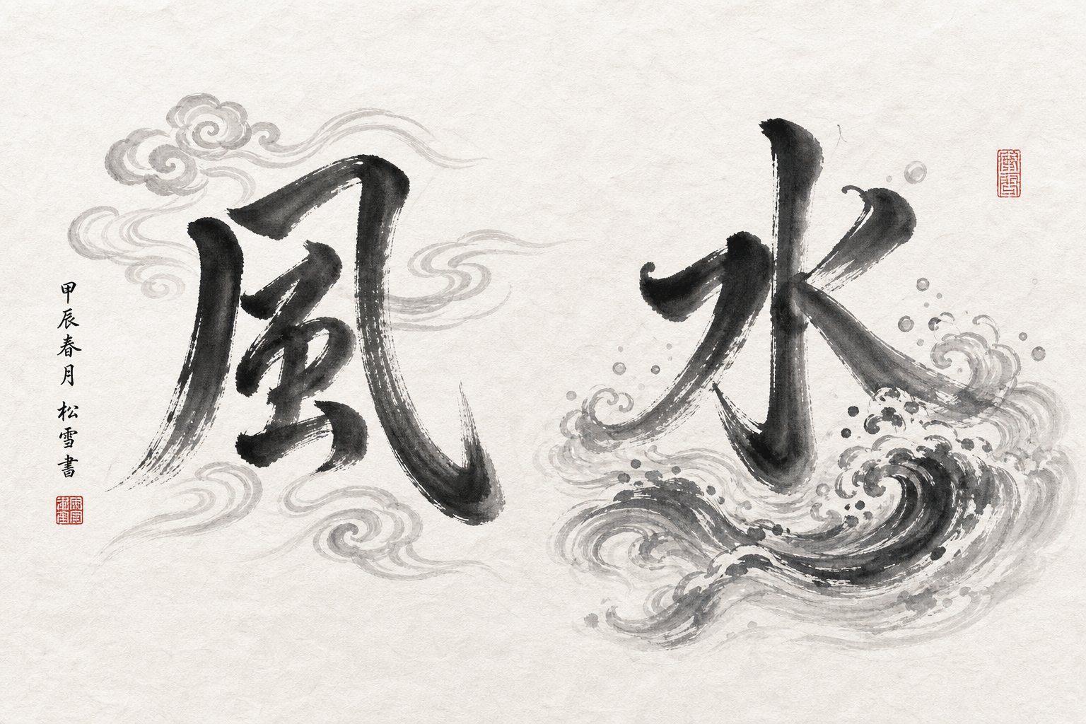 the chinese characters for wind and water that form the foundation of feng shui philosophy