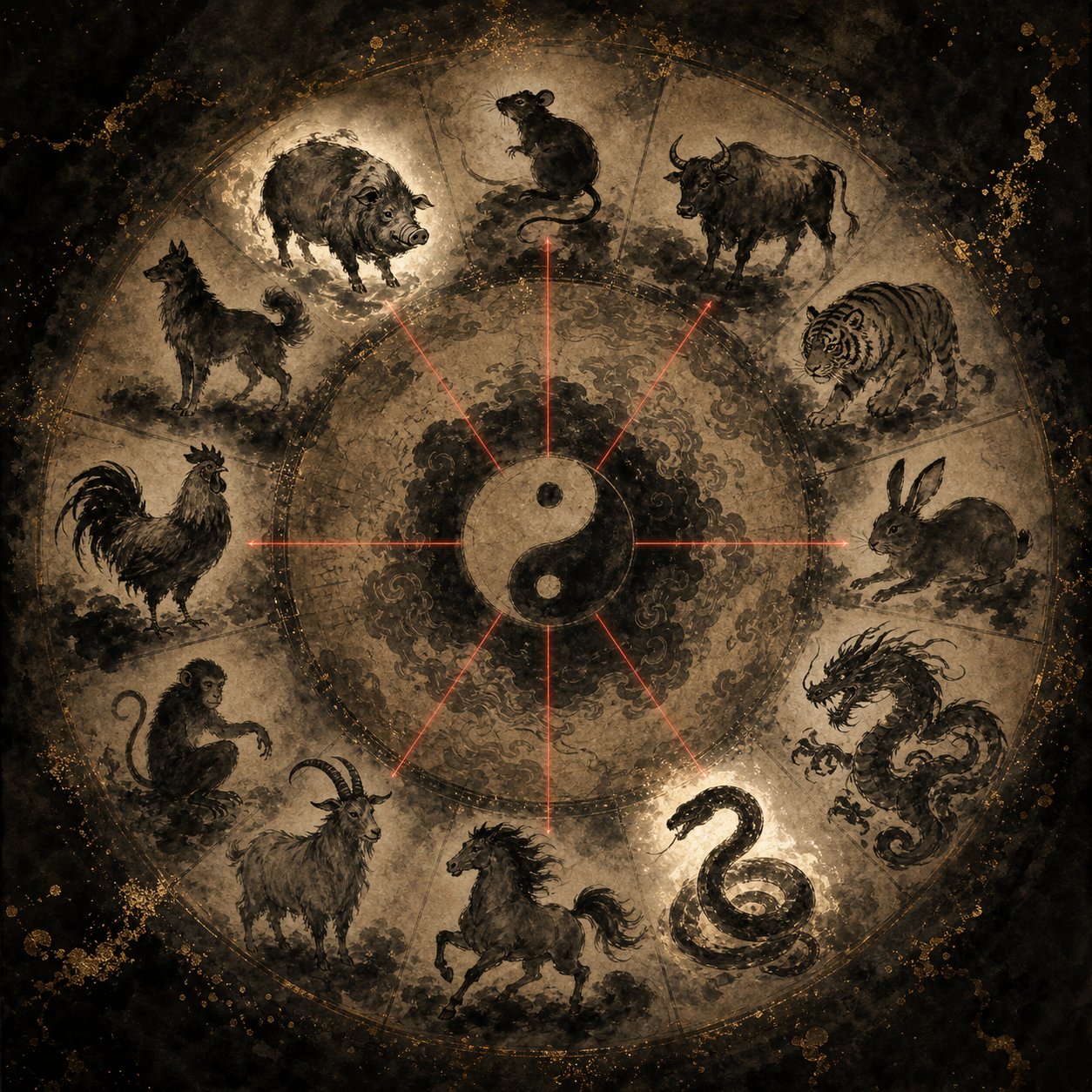 the earthly branches wheel showing zodiac opposition relationships that drive pig naming taboos