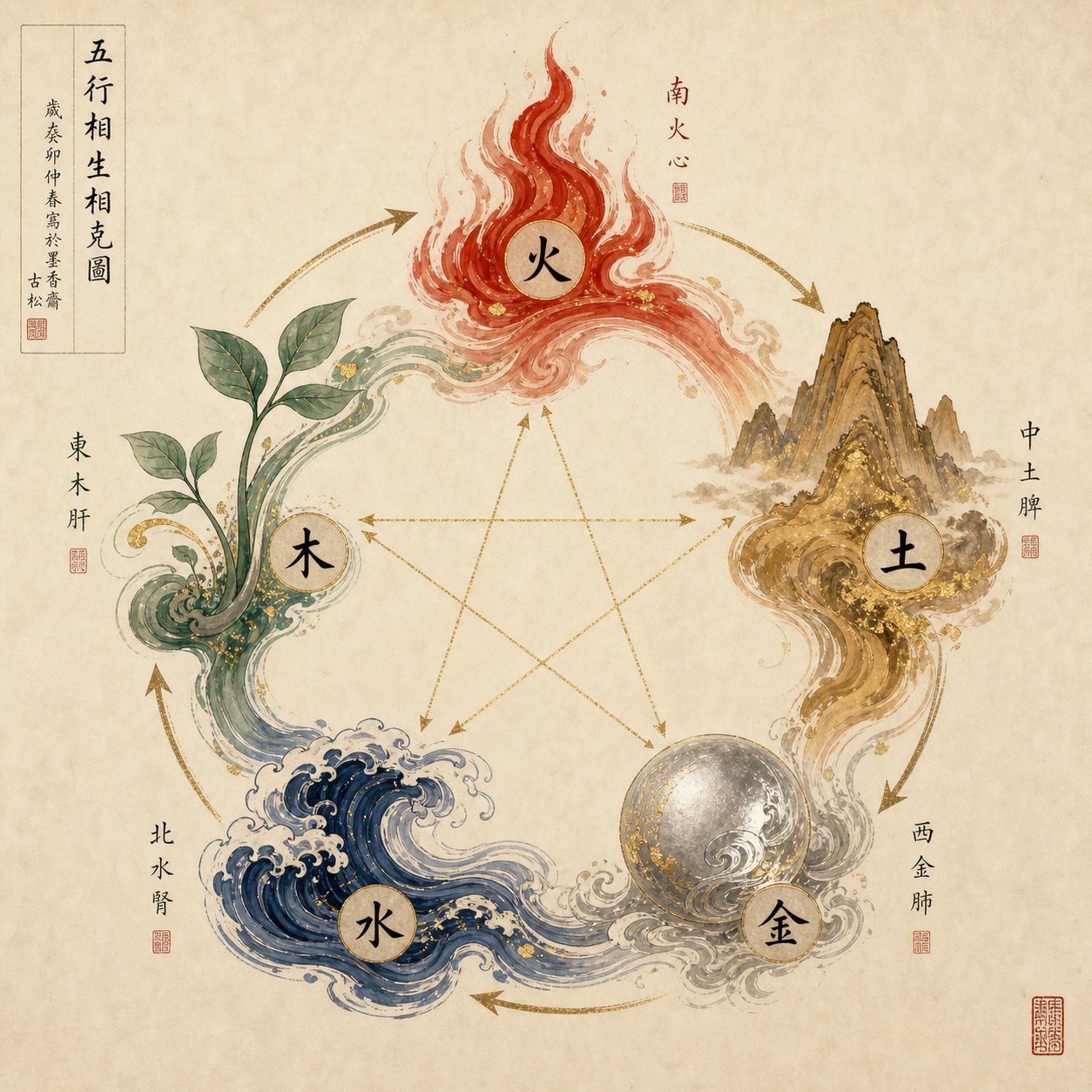 the five elements cycle illustrating how wood fire earth metal and water interact to guide sheep year name selection