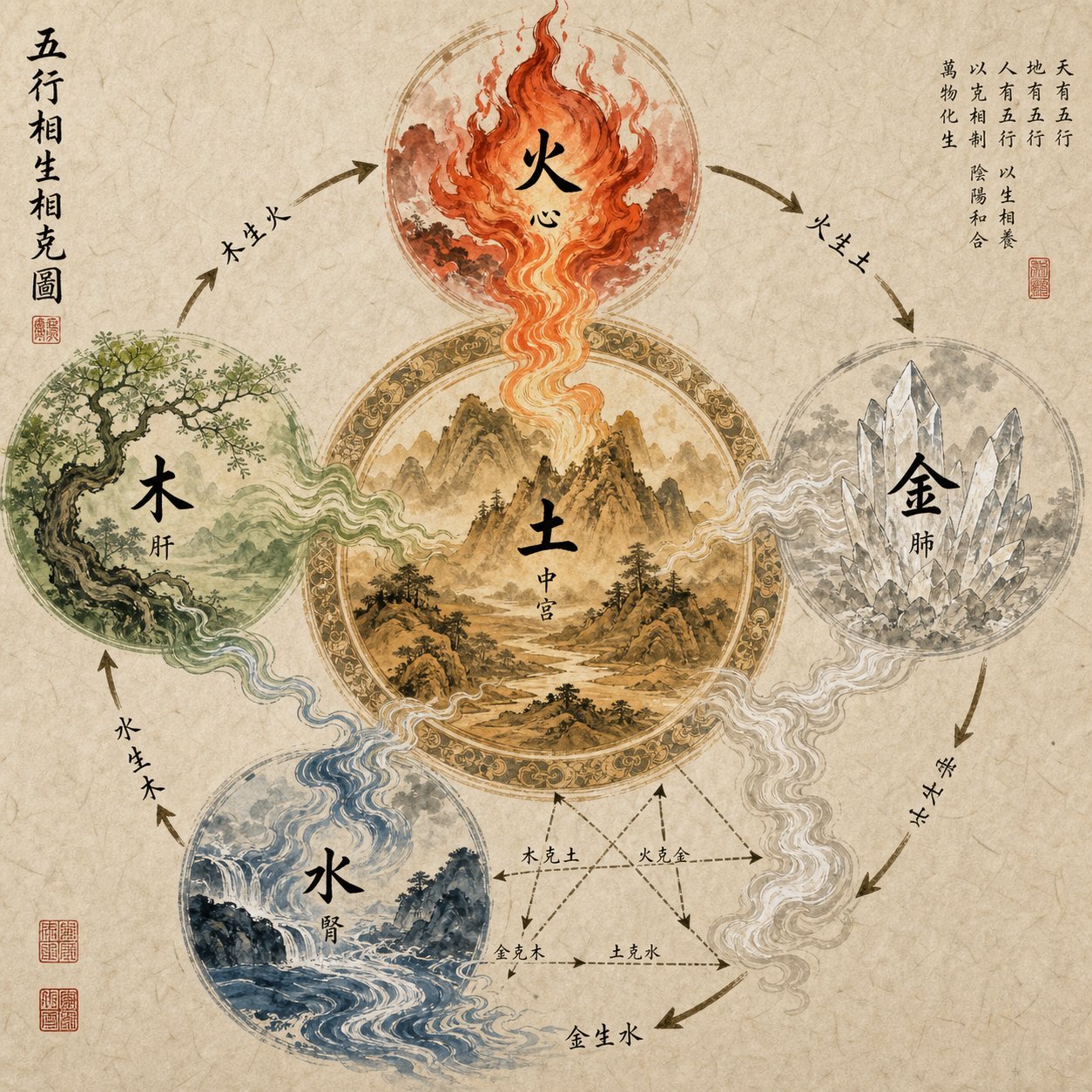 the five elements cycle showing earth as the dog zodiac fixed element with fire as its strongest supportive force