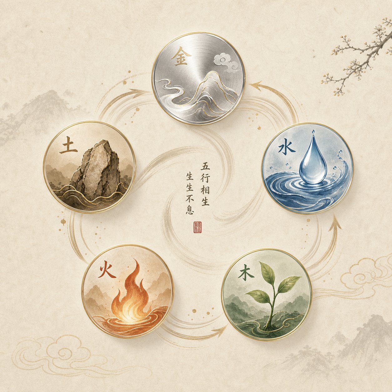 the five elements cycle showing metal water wood fire and earth each shaping different monkey year naming strategies
