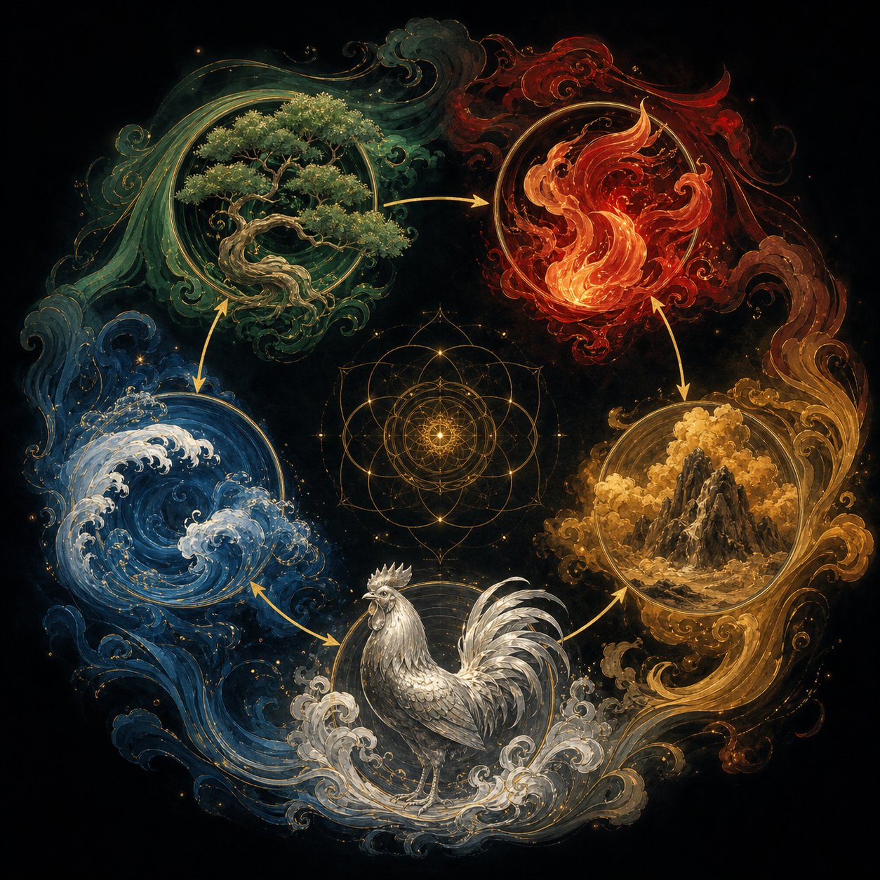 the five elements cycle shows how each rooster sub cycle requires different radical emphasis for elemental balance
