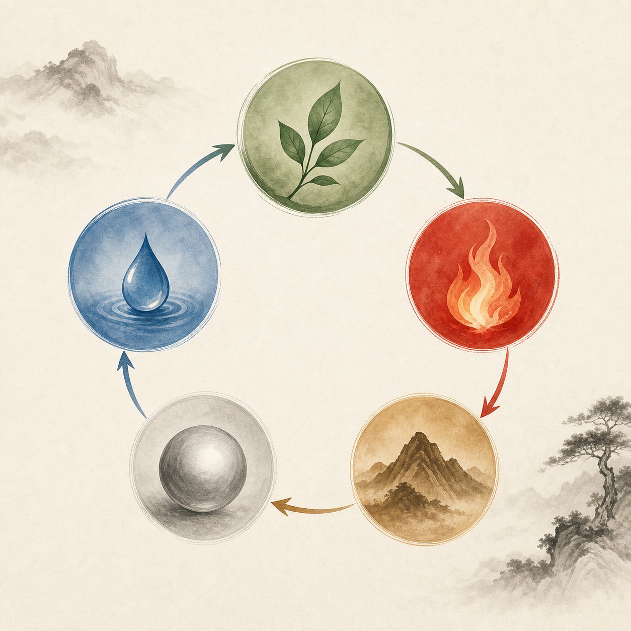 the five elements generating cycle shows how each phase nourishes the next in feng shui naming