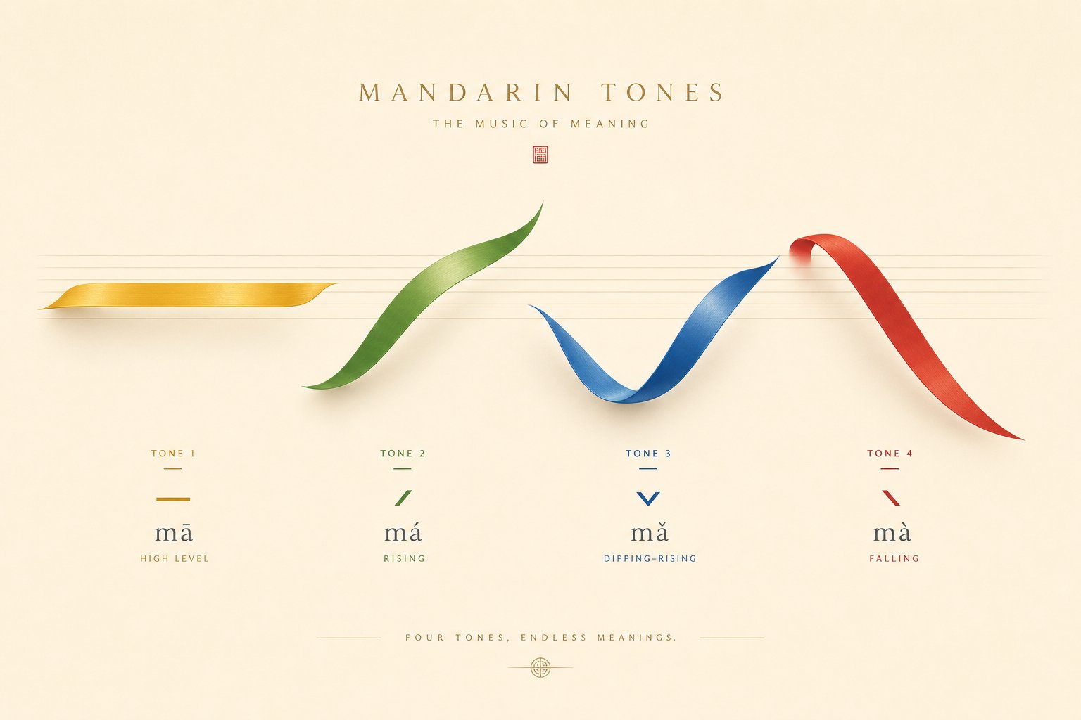 the four mandarin tones visualized as pitch direction patterns used in chinese surname pronunciation
