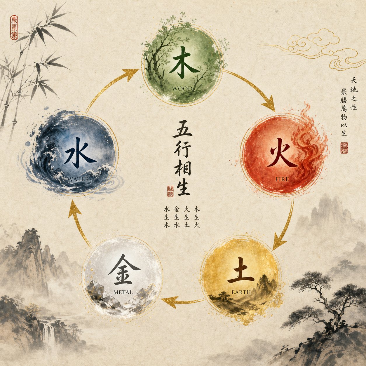 the generating and controlling cycles connecting the five elements in feng shui naming
