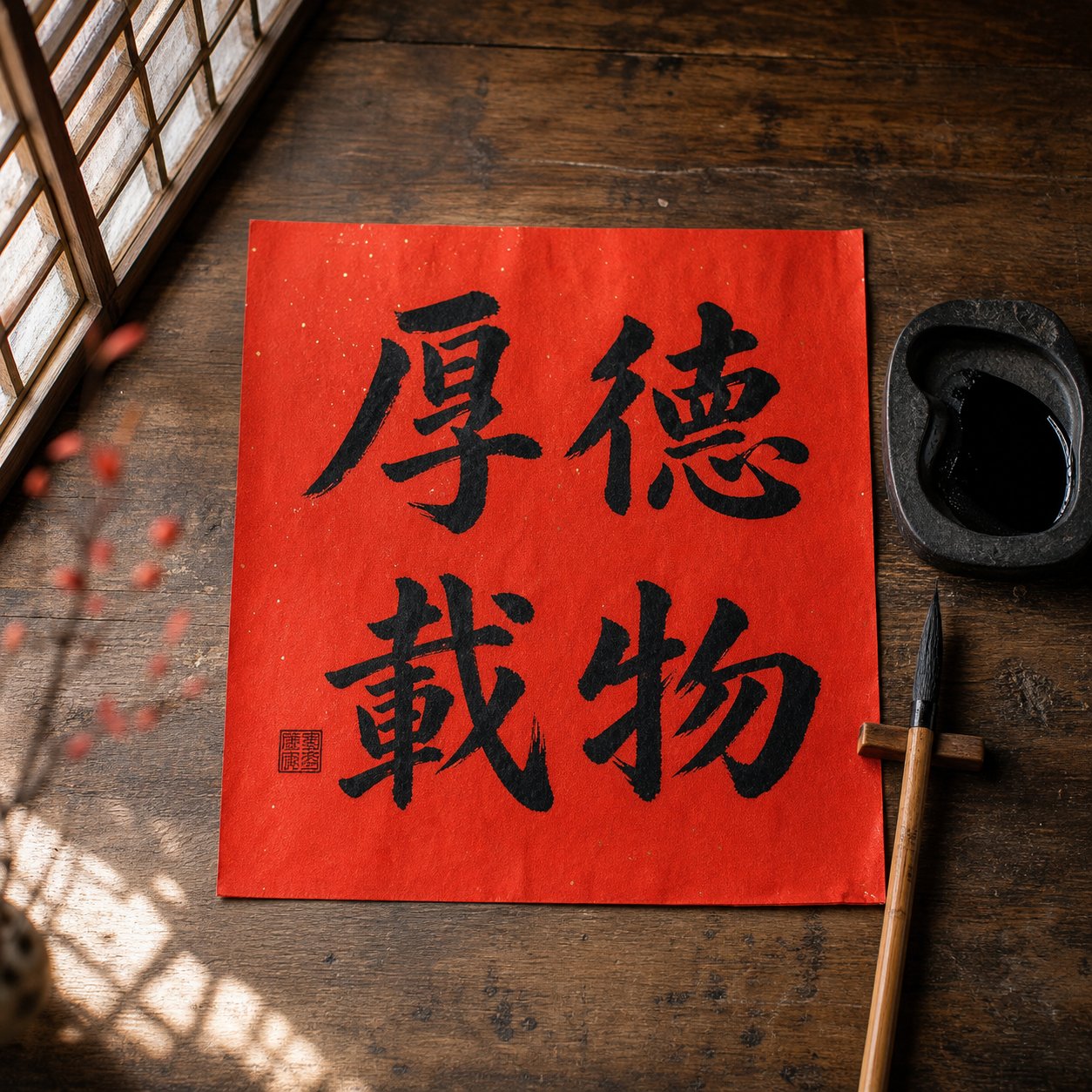 traditional calligraphy of four character dragon idioms on red paper for spring festival celebrations