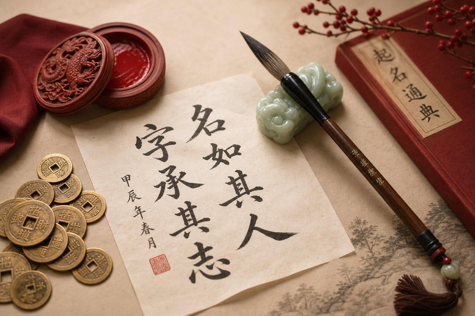 traditional chinese calligraphy tools used in the art of selecting and writing meaningful names