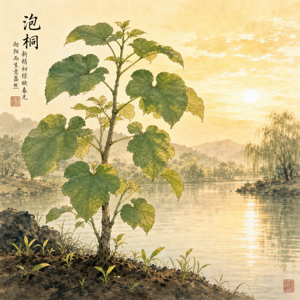 a paulownia tree symbolizing the wood dragon element's blend of gentle growth and enduring strength