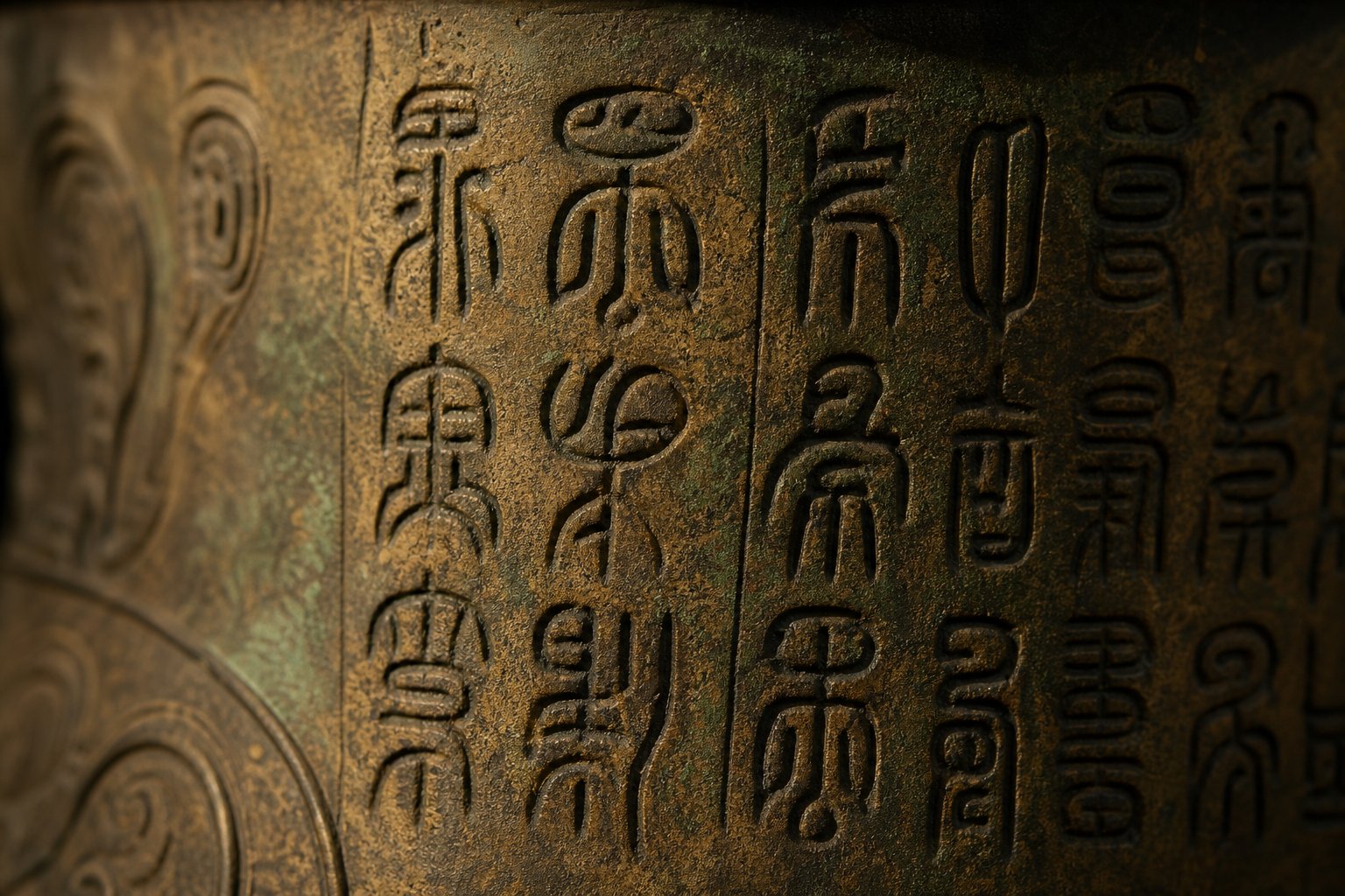 ancient seal script characters showing the symmetrical balanced strokes of this traditional carving style