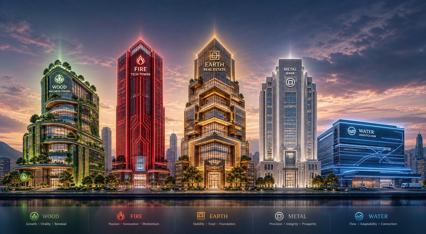 business sectors mapped to their feng shui elements showing how different industries carry distinct energetic signatures
