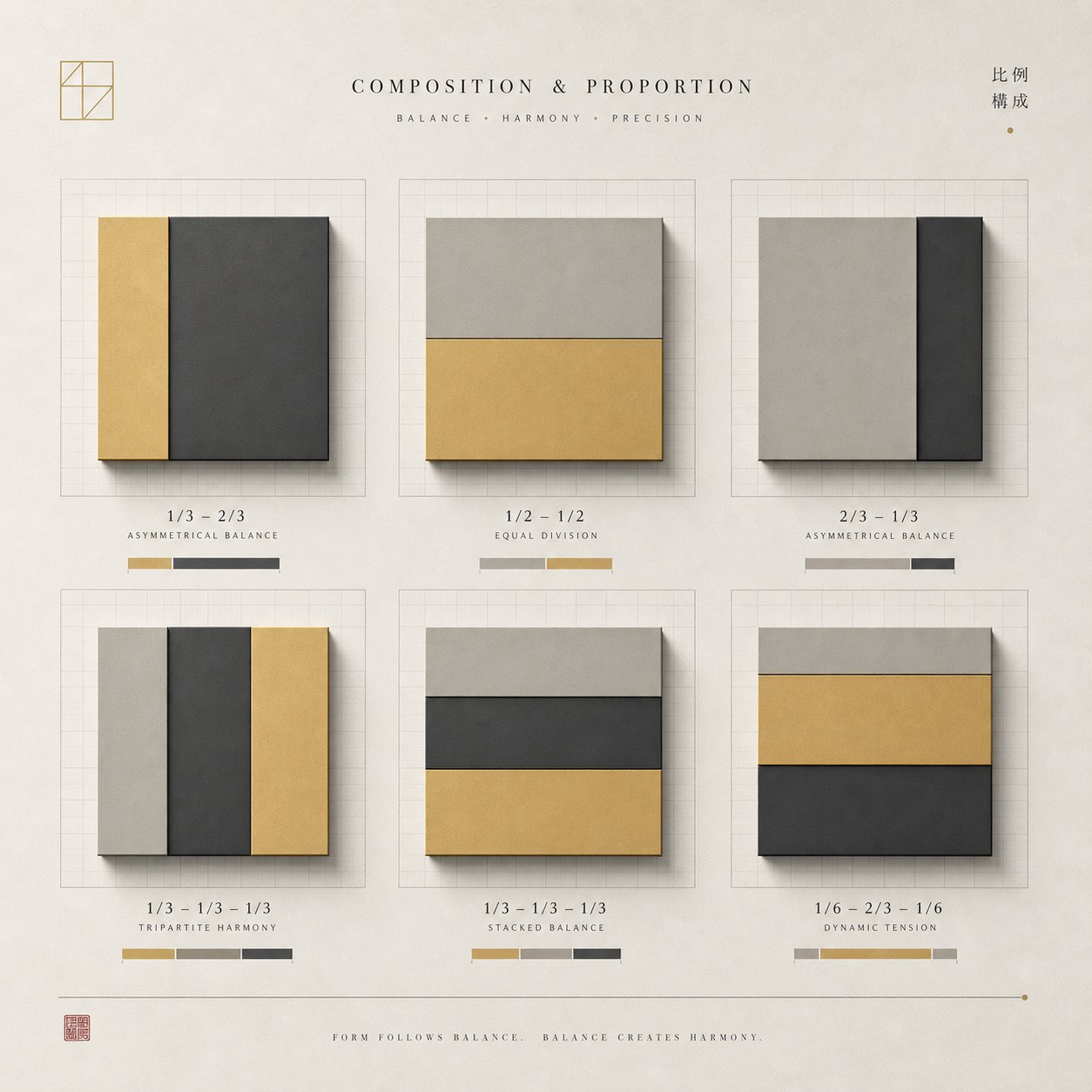 component proportions follow specific ratios that create visual harmony within each character