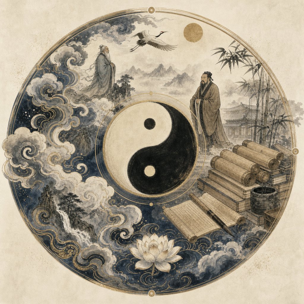 daoist confucian and yin yang symbols representing the philosophical foundations of chinese naming beliefs