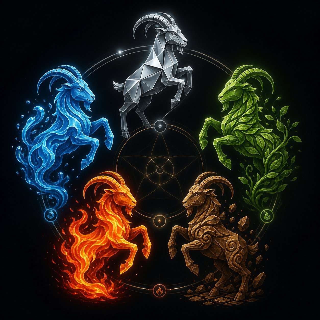 five elemental variations of the goat zodiac sign each carrying distinct personality traits and symbolic energy