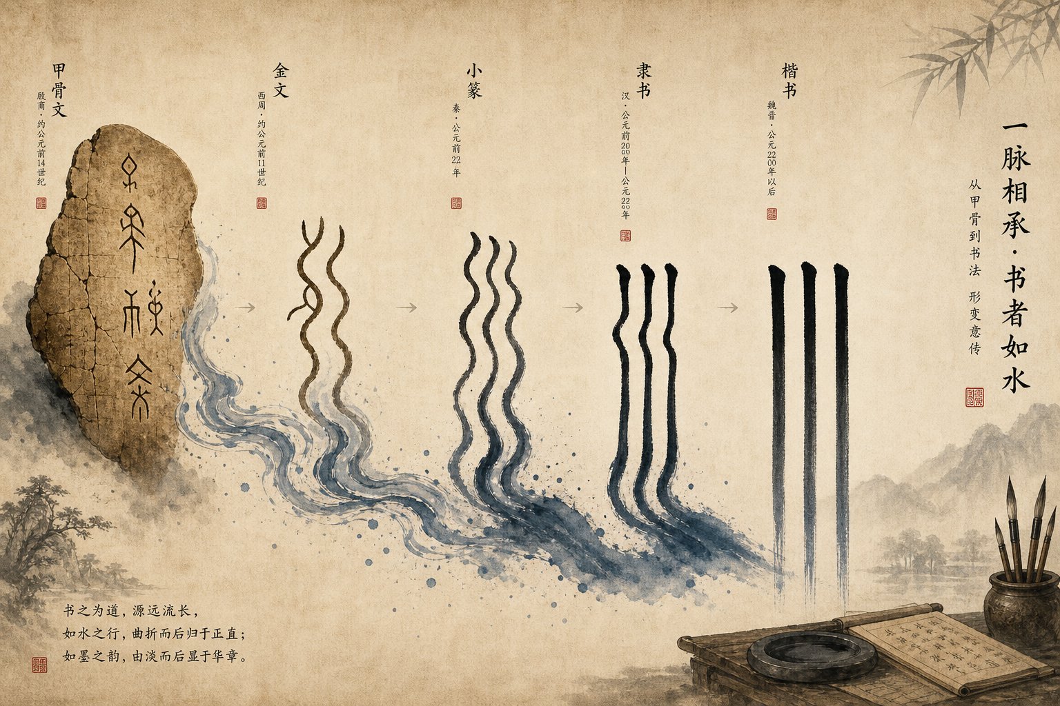from wavy oracle bone carvings to clean modern strokes 川 preserved its river imagery across millennia