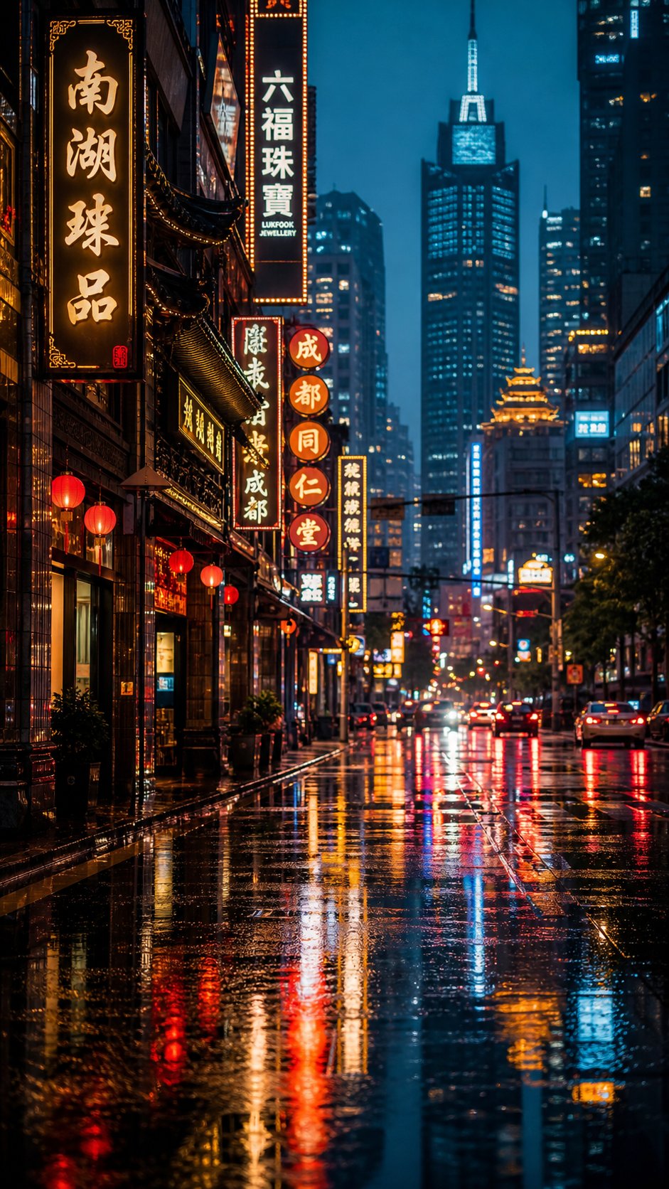modern chinese urban landscape where traditional characters meet contemporary global culture in the 2000s naming era