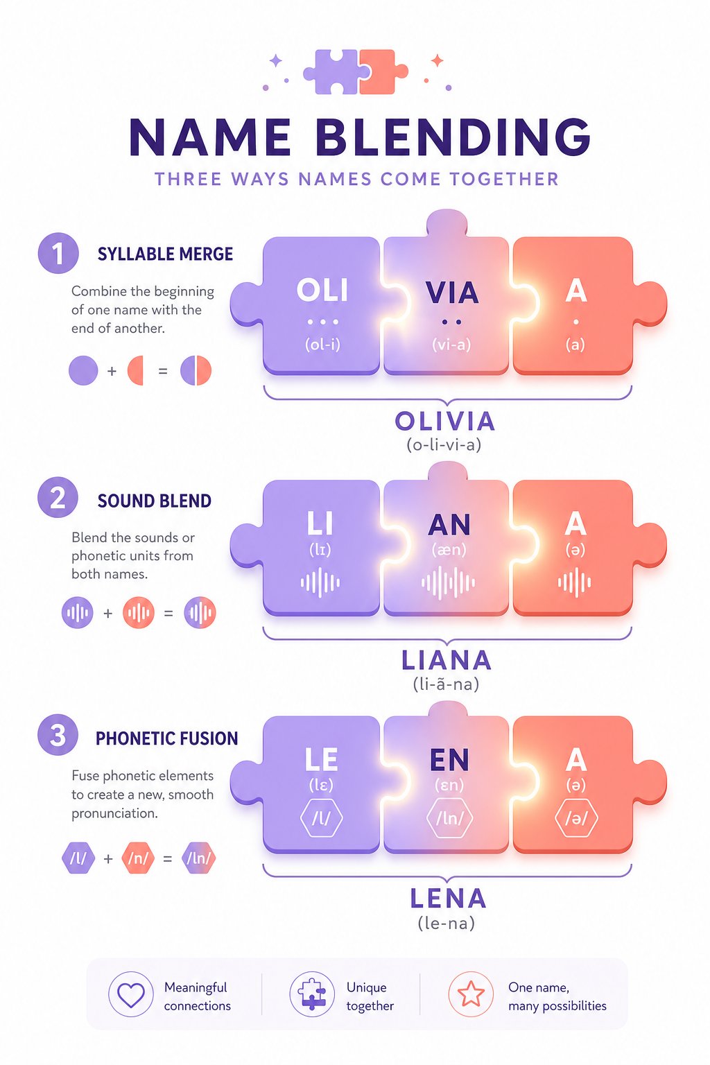 name combining methods range from simple prefix suffix splits to complex phonetic merging techniques