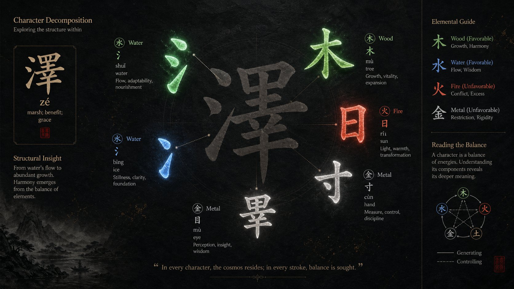 radical decomposition breaking a chinese character into elemental components for zodiac evaluation