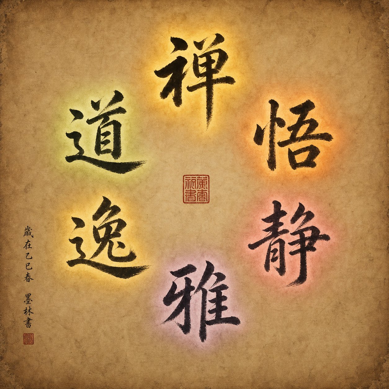six core chinese characters representing distinct types of wisdom used in traditional naming