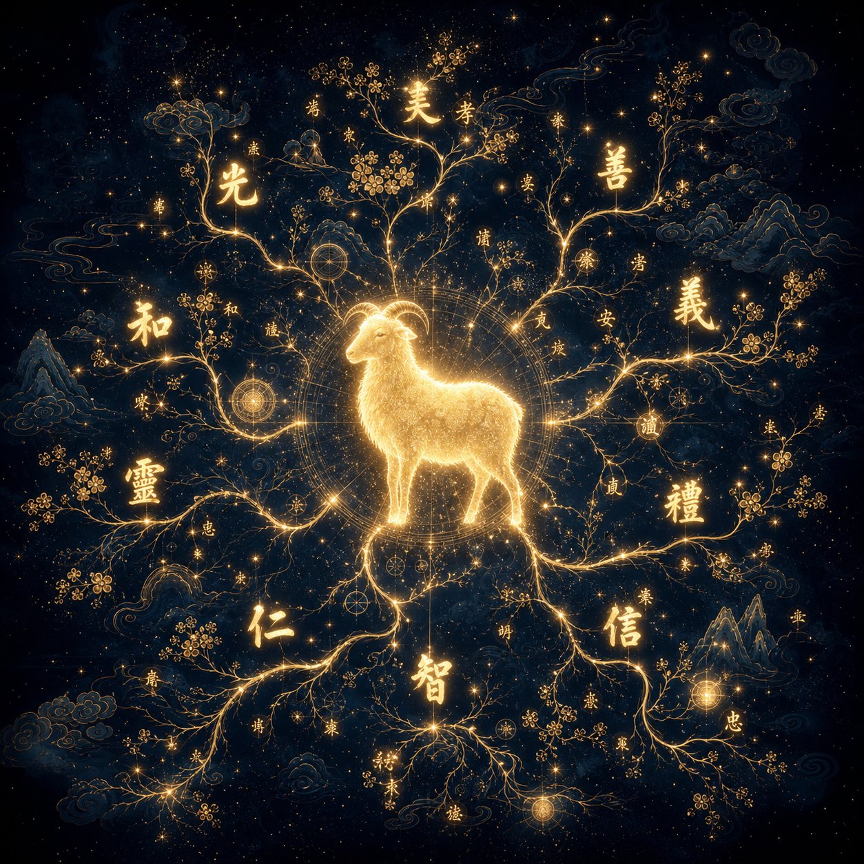 the character 羊 as a root of virtue connecting to chinese characters for beauty goodness and auspiciousness