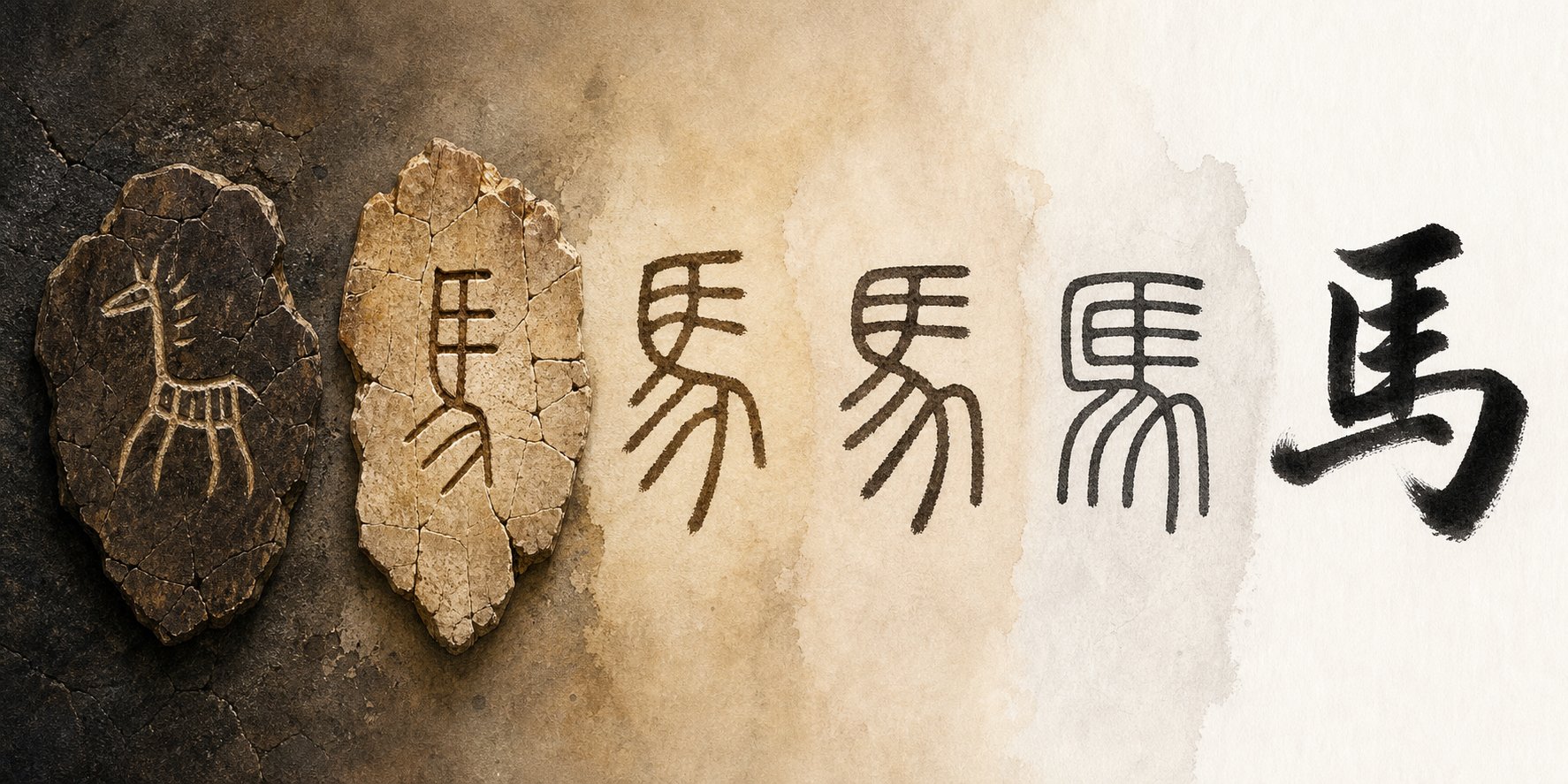 the evolution of the character 羊 from ancient oracle bone carvings to modern calligraphy across three thousand years