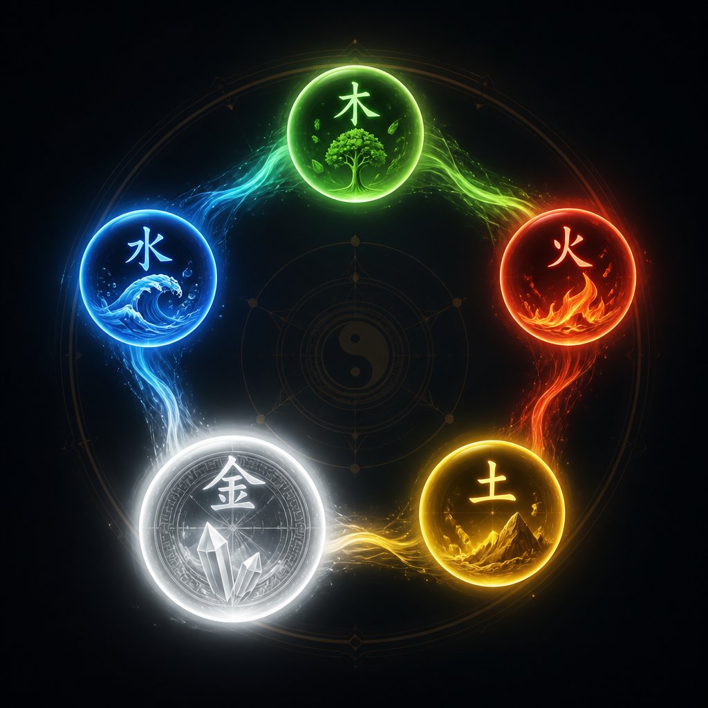 the five element generating cycle showing how each element feeds the next in wu xing theory