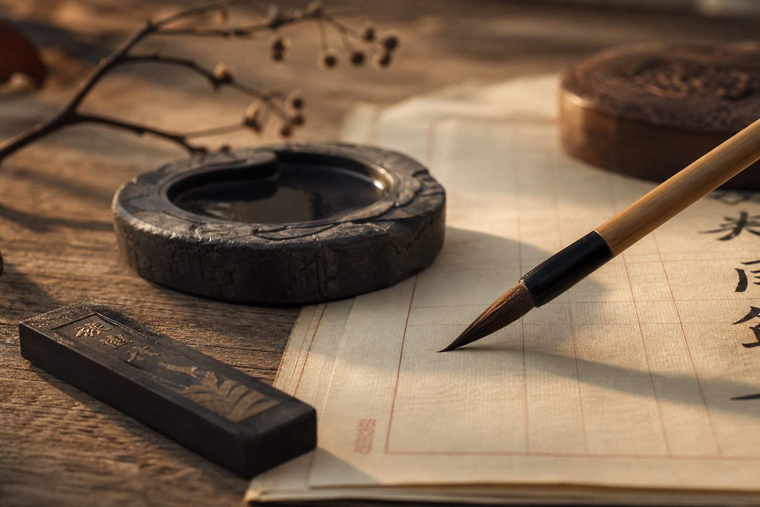 traditional chinese calligraphy tools known as the four treasures of study for hand writing practice