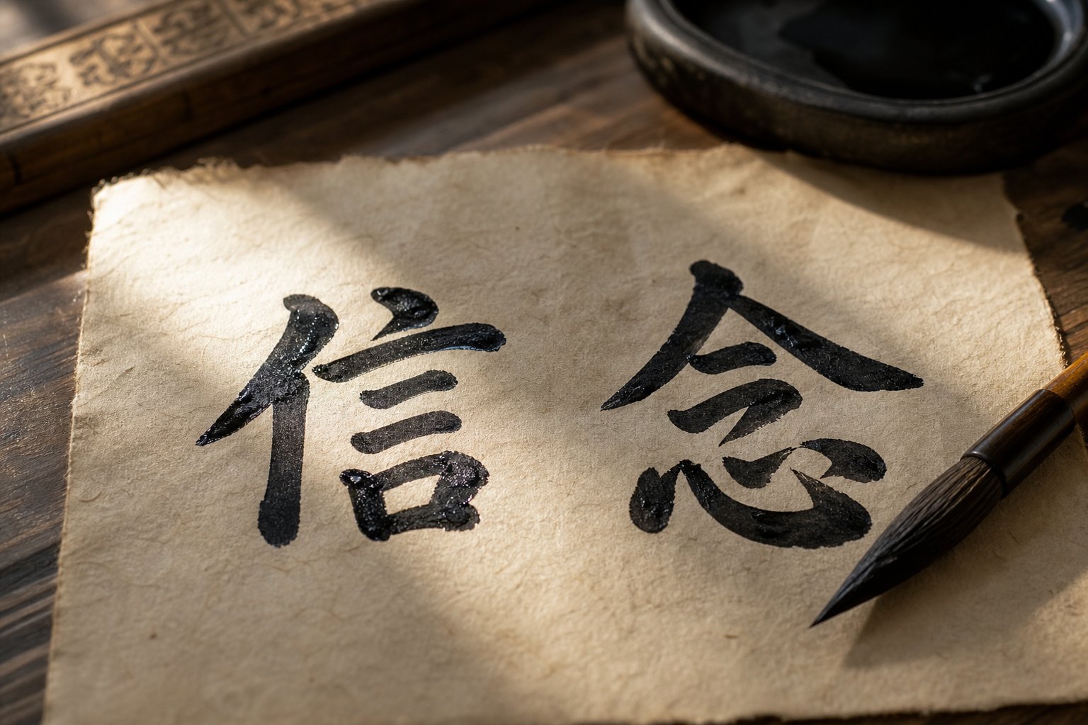 two kanji characters combining on rice paper to illustrate how japanese male names build layered meaning