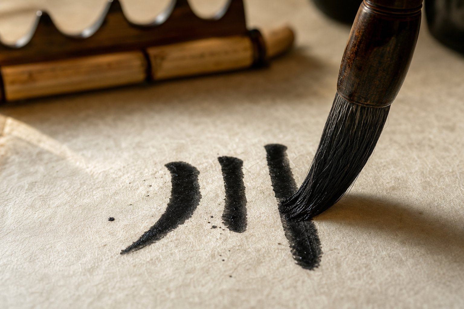 writing 川 follows a left to right stroke order with the first stroke curved and shorter than the other two