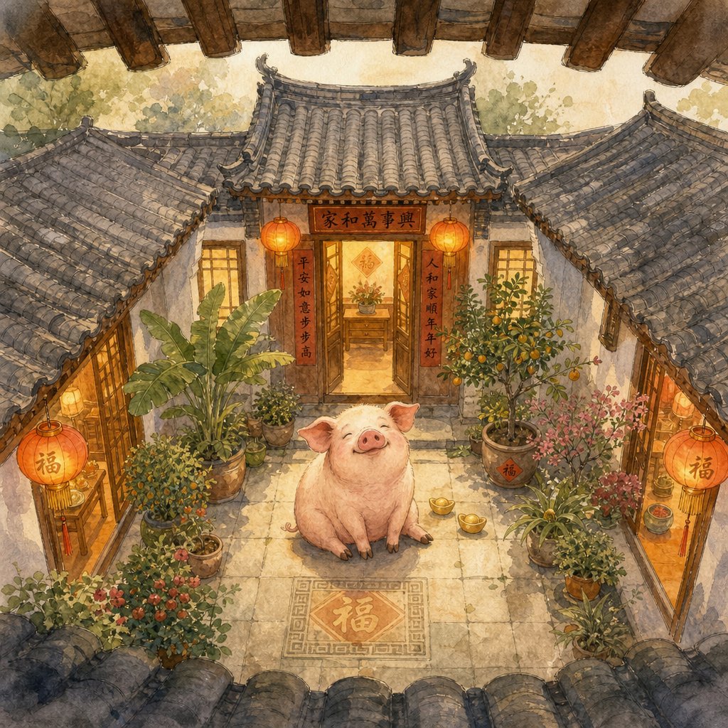 a pig under a roof represents the character 家 (home) and symbolizes prosperity in chinese naming tradition